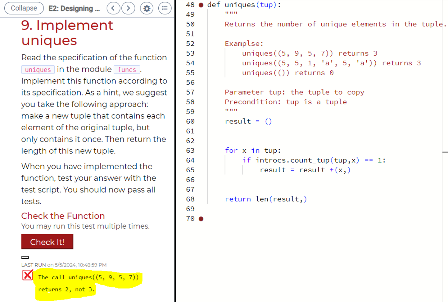 I need help writing a python code that returns