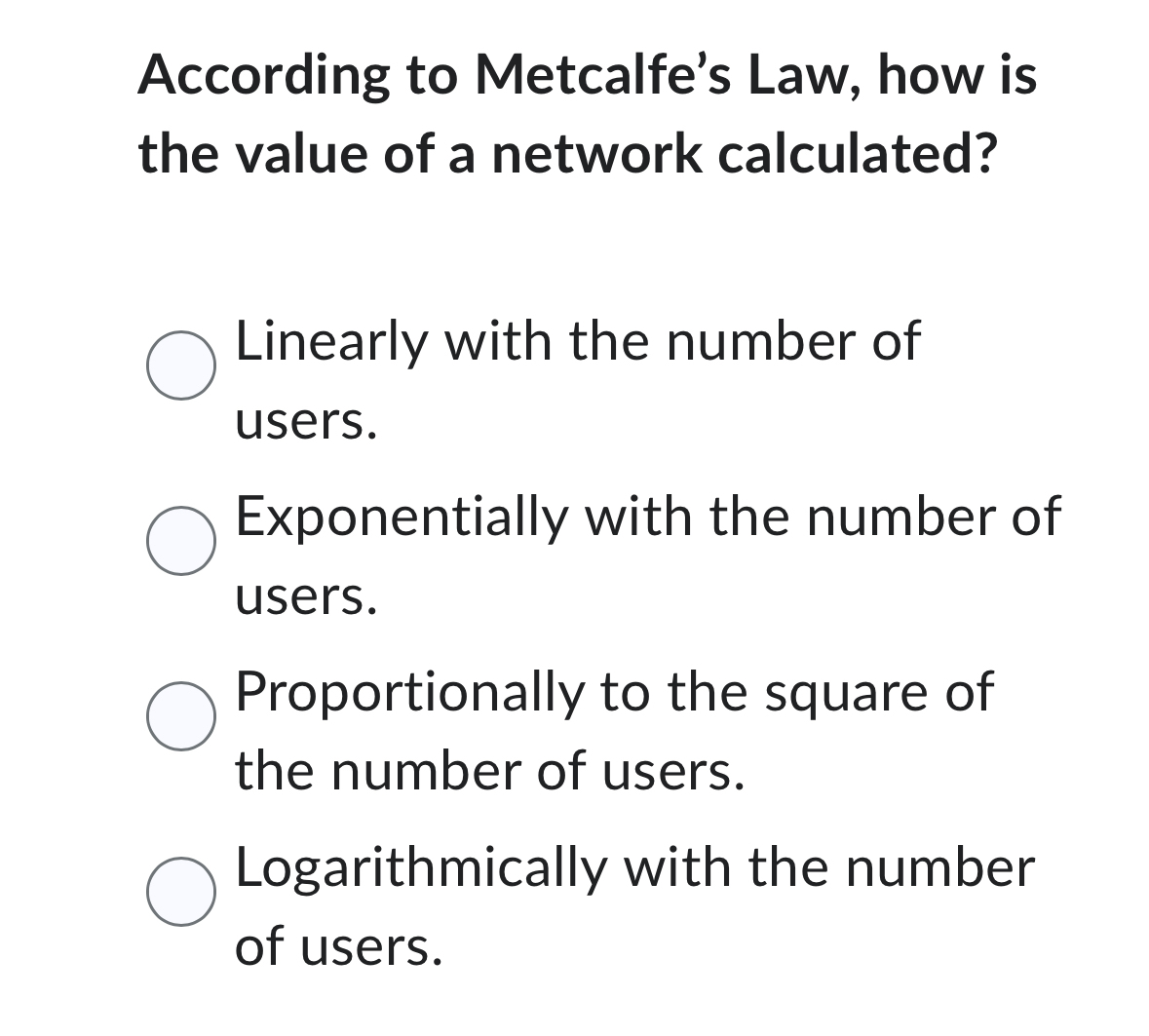 According to Metcalfe's Law, how is the value of