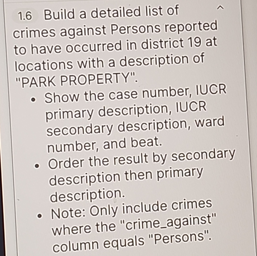 1 . 6 Build a detailed list of crimes against