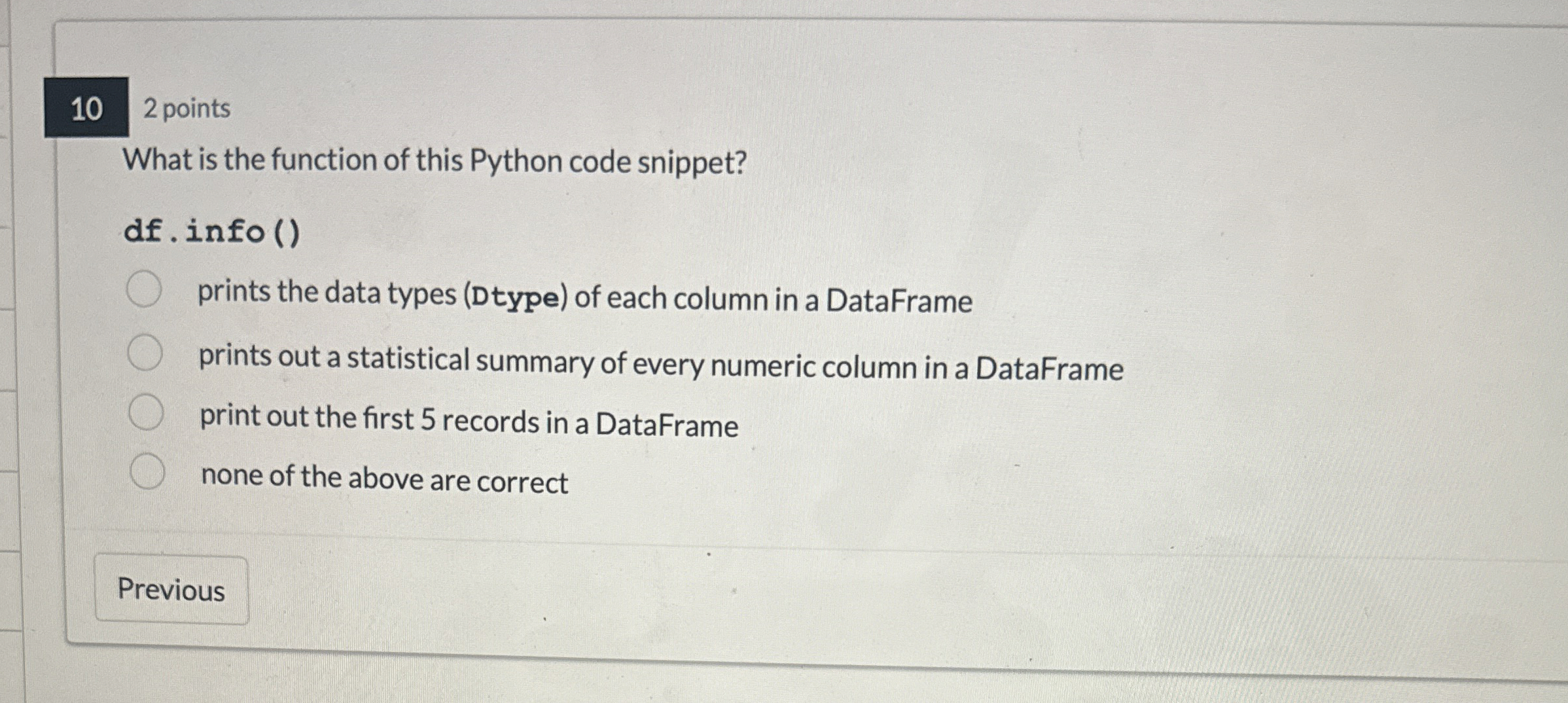 1 0 2 points What is the function of this Python