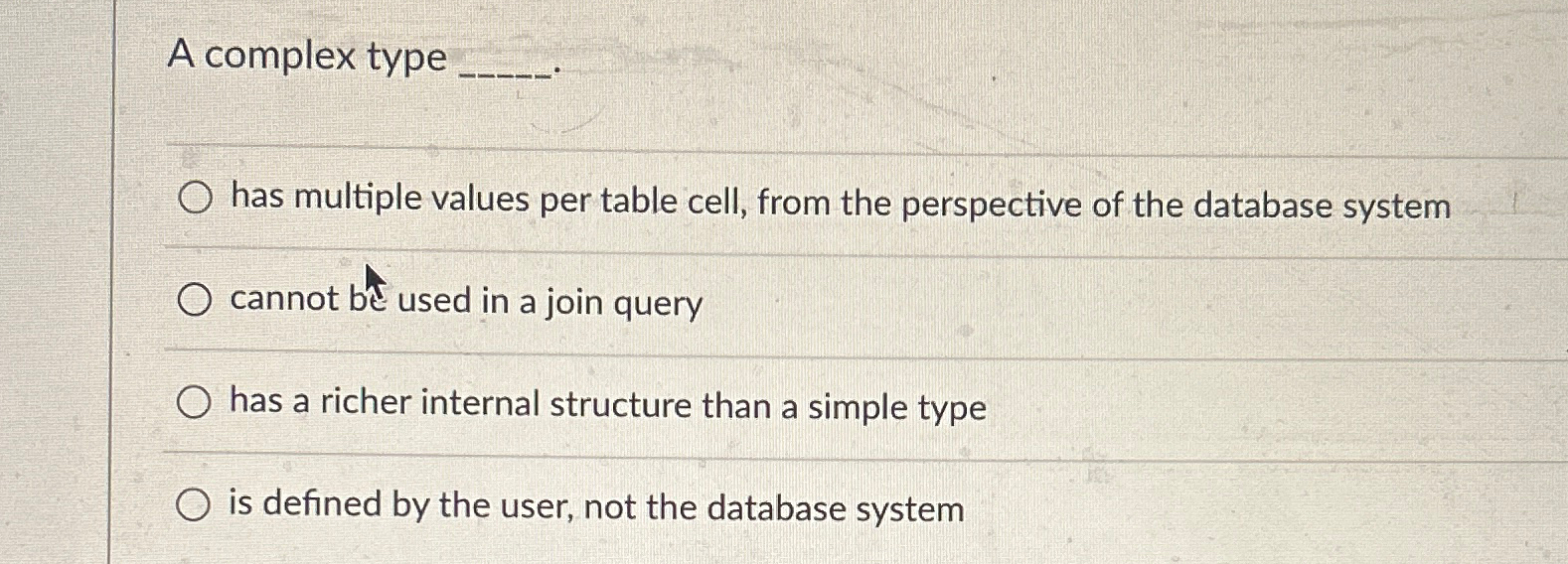 A complex type q , has multiple values per table