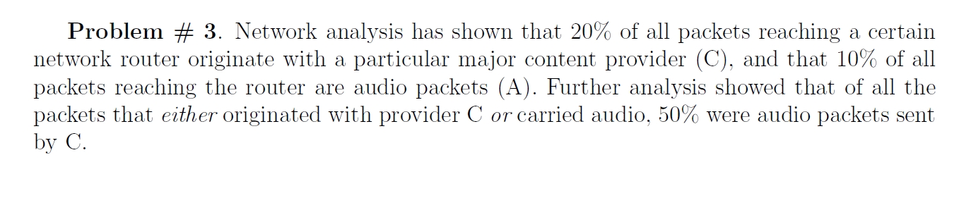 Problem # 3 . Network analysis has shown that 2 0