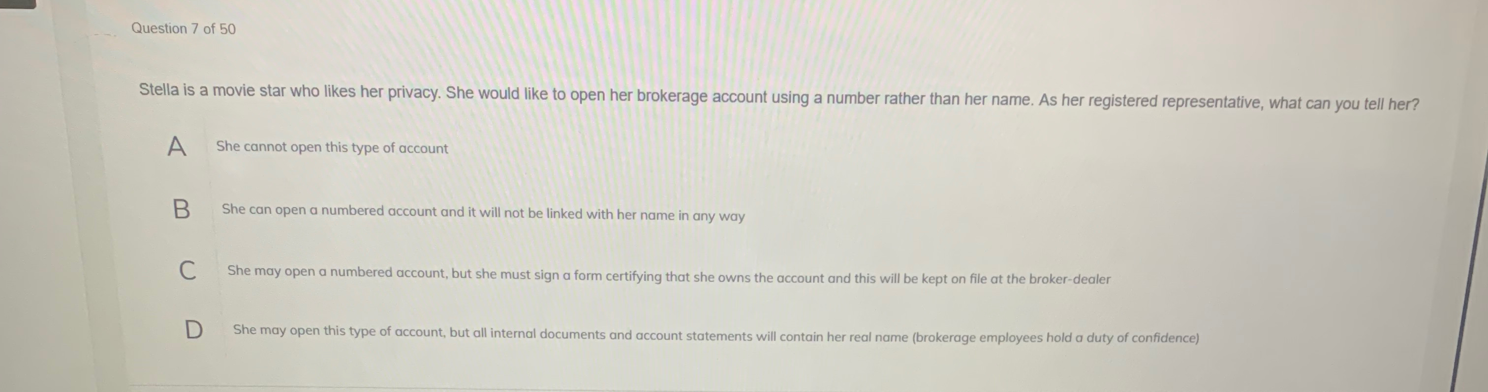 Question 7 of 5 0 Stella is a movie star who