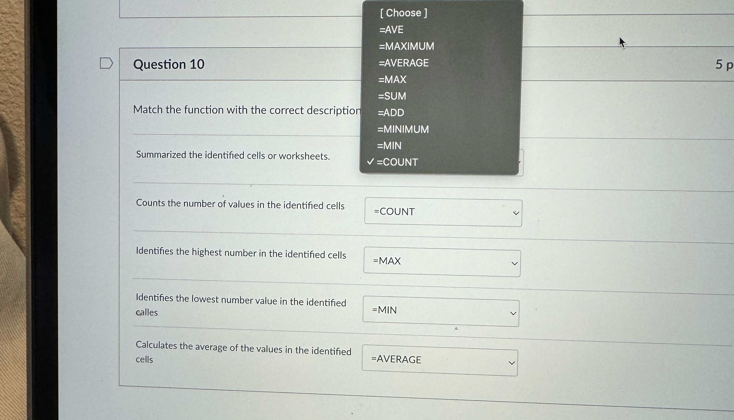 [ Choose ] = AVE = MAXIMUM = AVERAGE = MAX = SUM