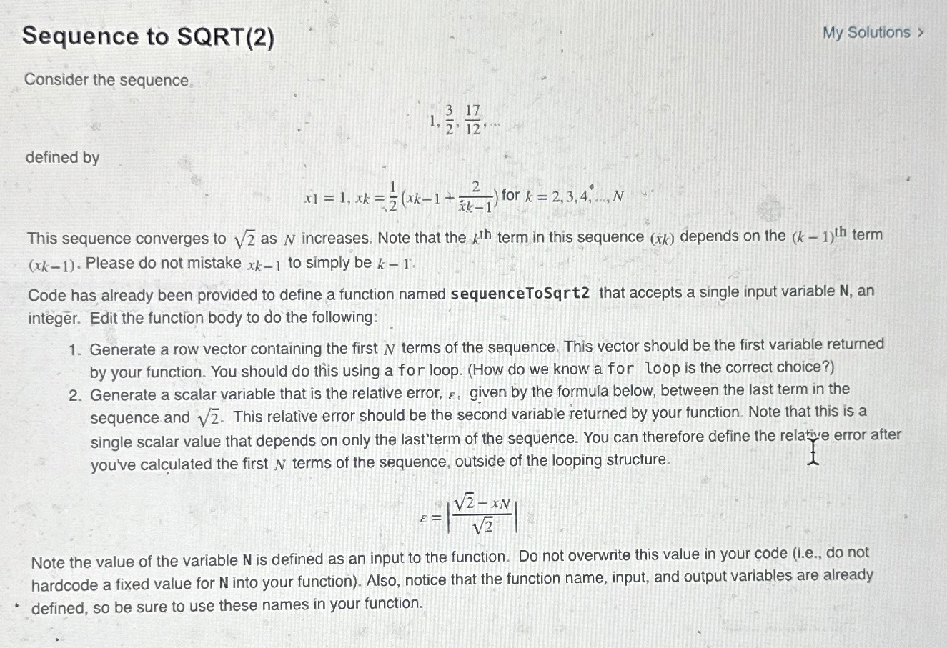 Sequence to SQRT ( 2 ) My Solutions > Consider