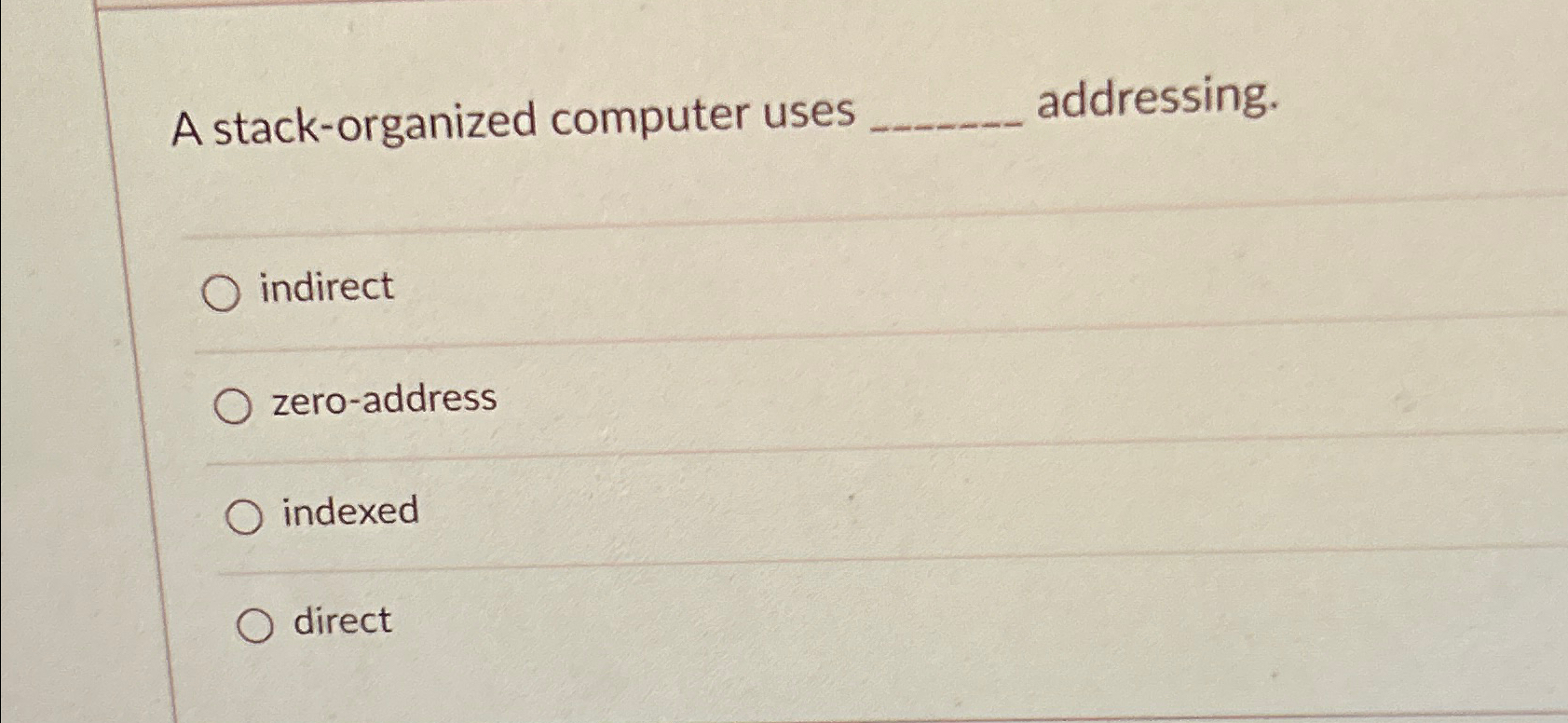 A stack - organized computer uses addressing.