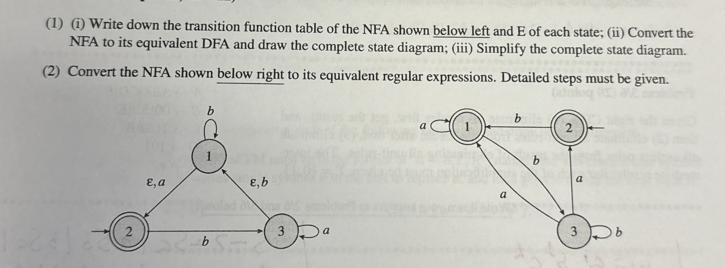 ( 1 ) ( i ) Write down the transition function