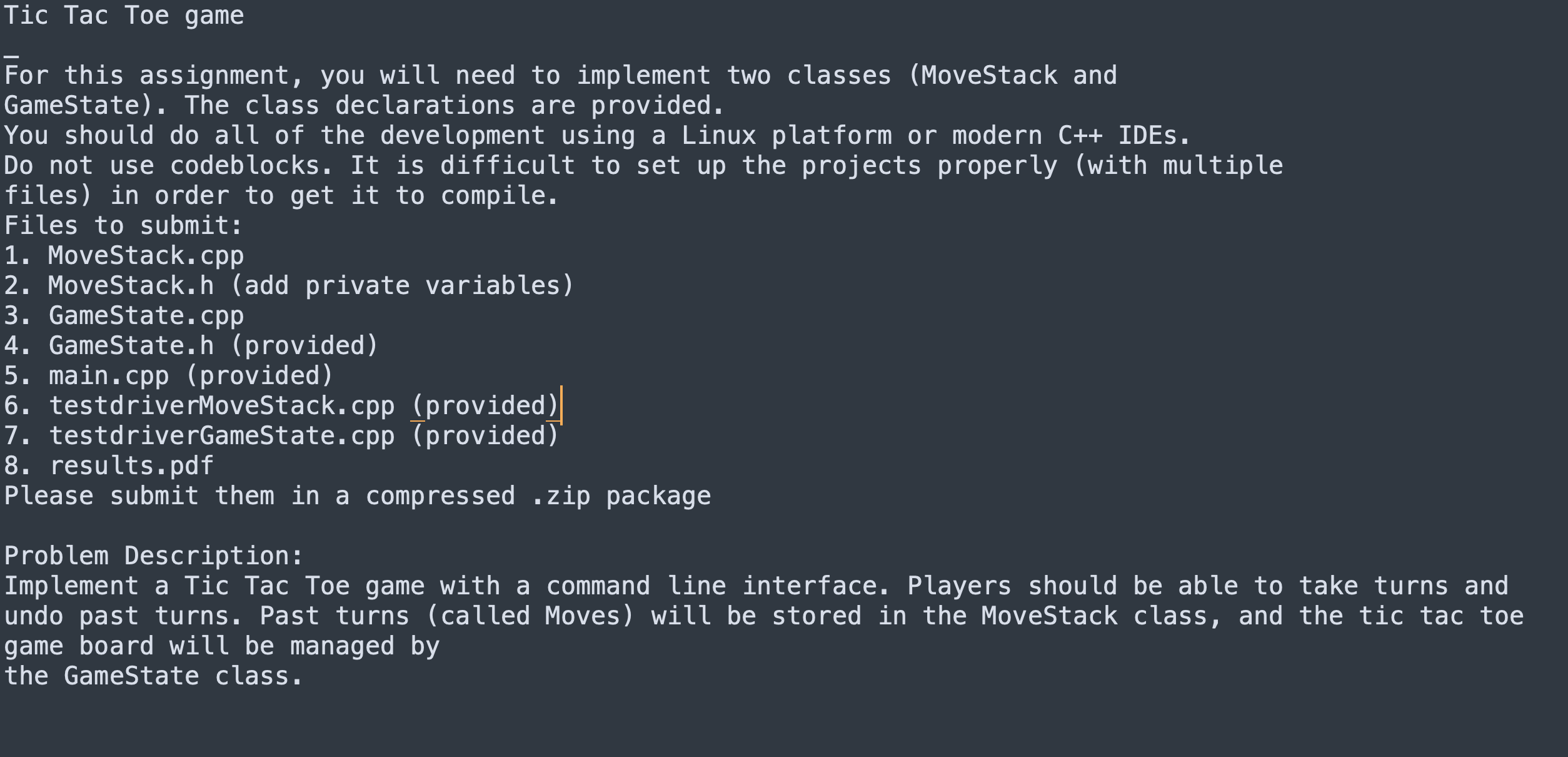 Tic Tac Toe game Problem Description: Implement a