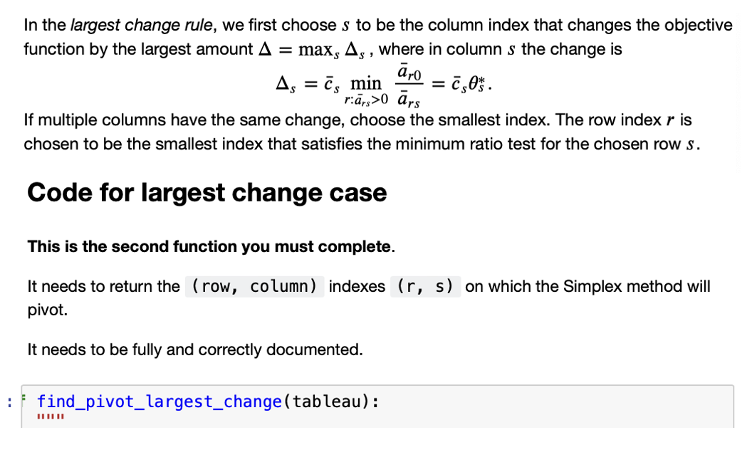 code for largest change case, returns row, column