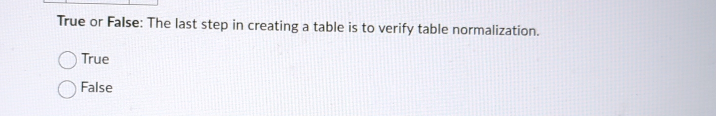 True or False: The last step in creating a table