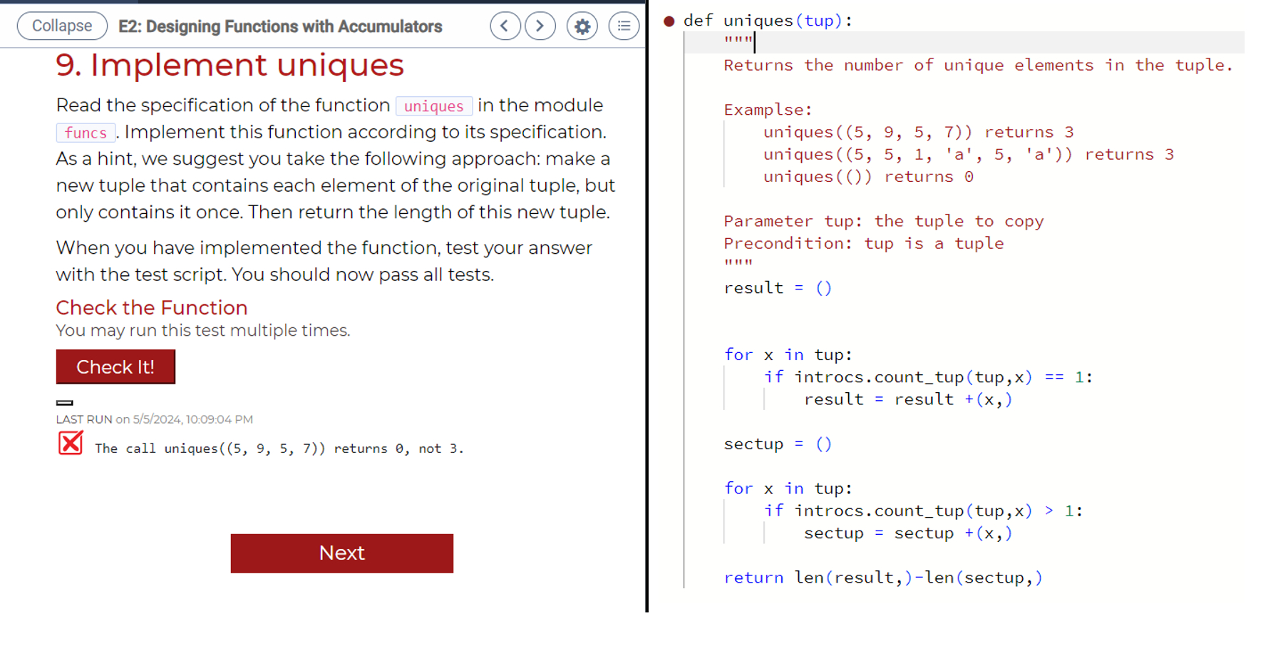 I need help writing a python code that returns