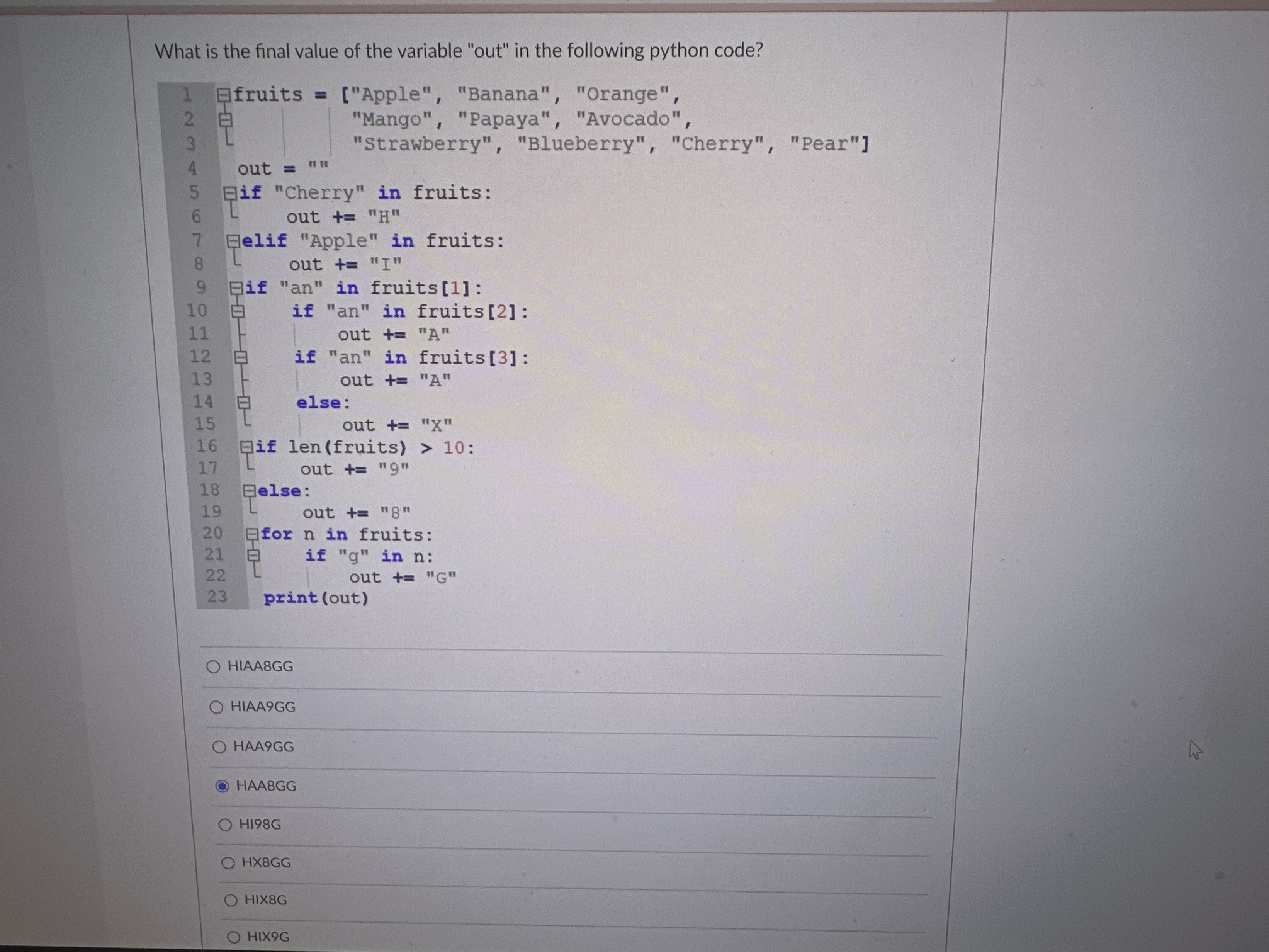 What is the final value of the variable "out" in
