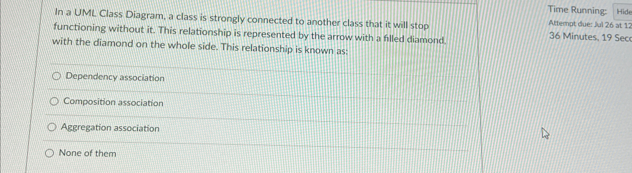 In a UML Class Diagram, a class is strongly