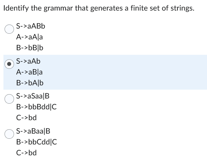 Identify the grammar that generates a finite set