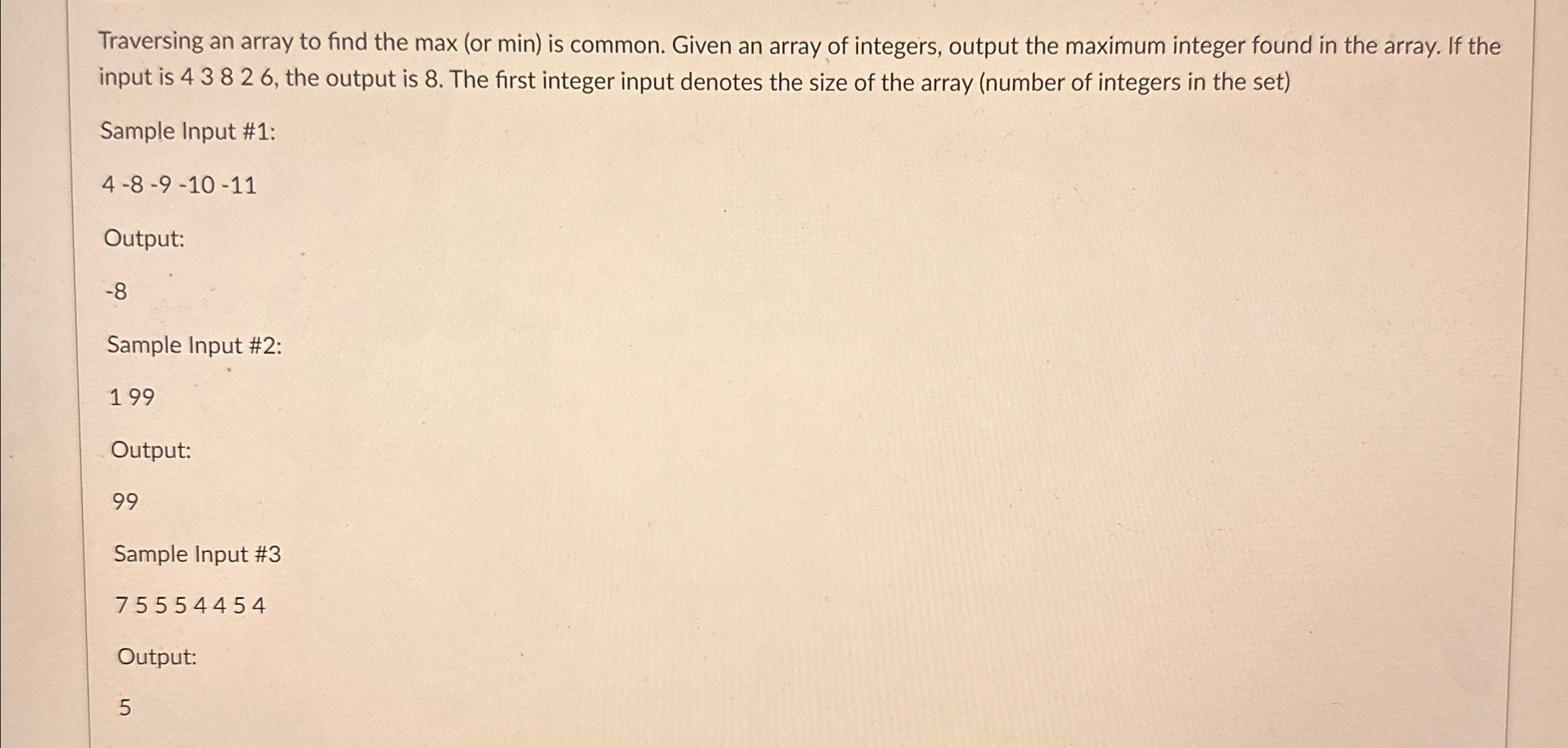Traversing an array to find the max ( or min ) is