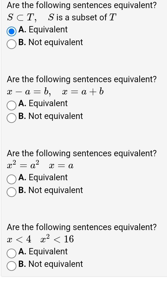 Are the following sentences equivalent? SsubT, S