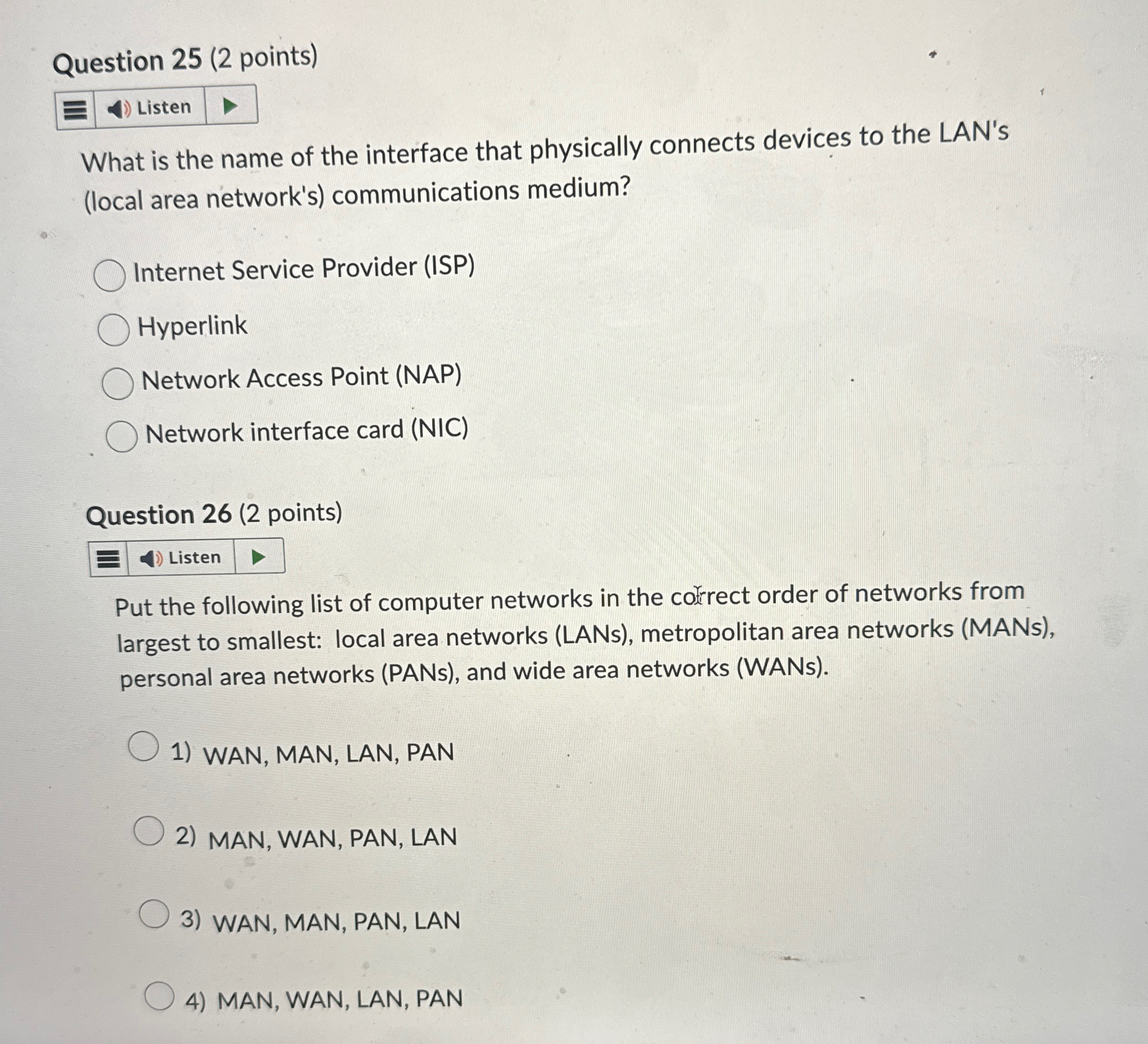Question 2 5 ( 2 points ) What is the name of the