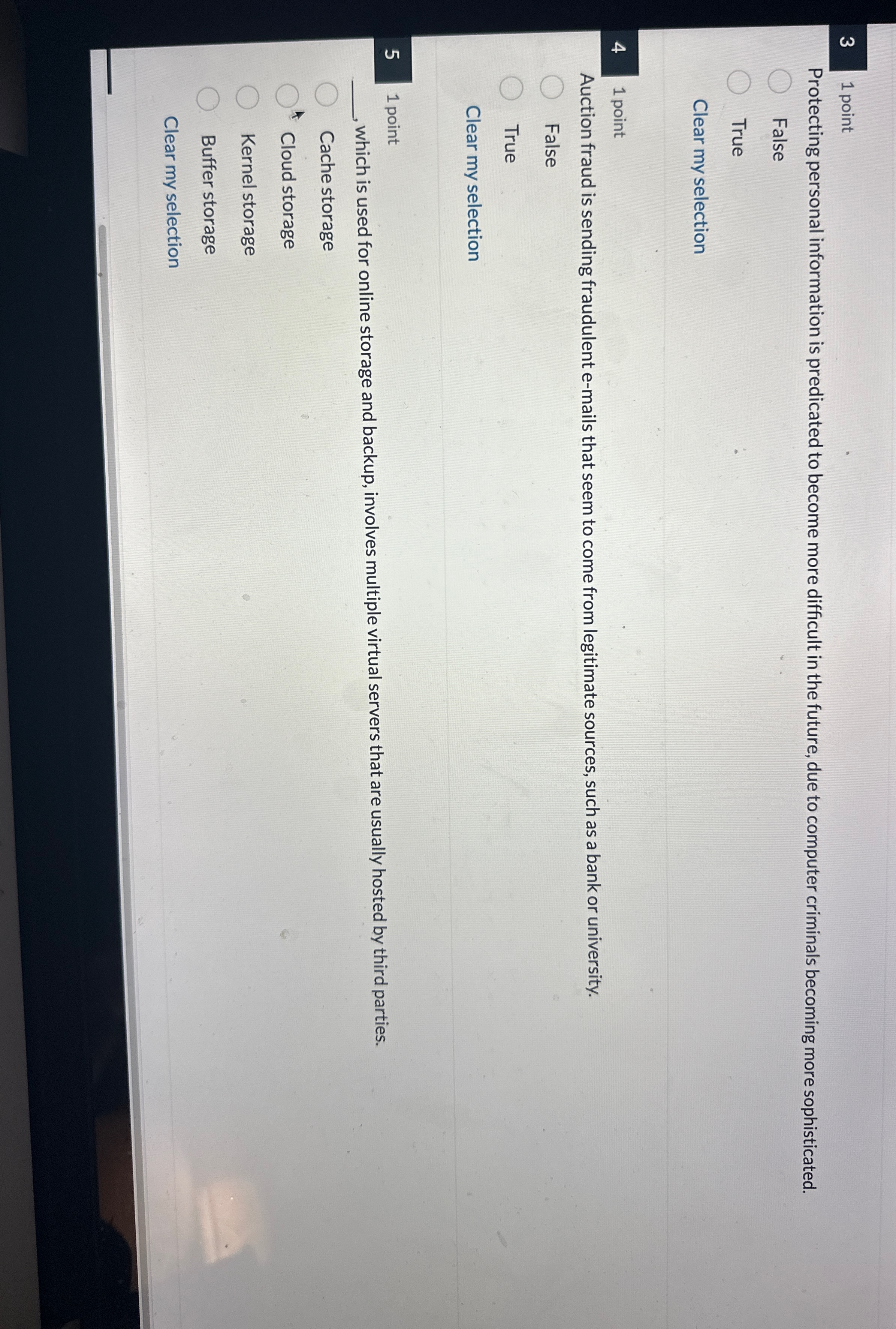 3 , 1 point Protecting personal information is