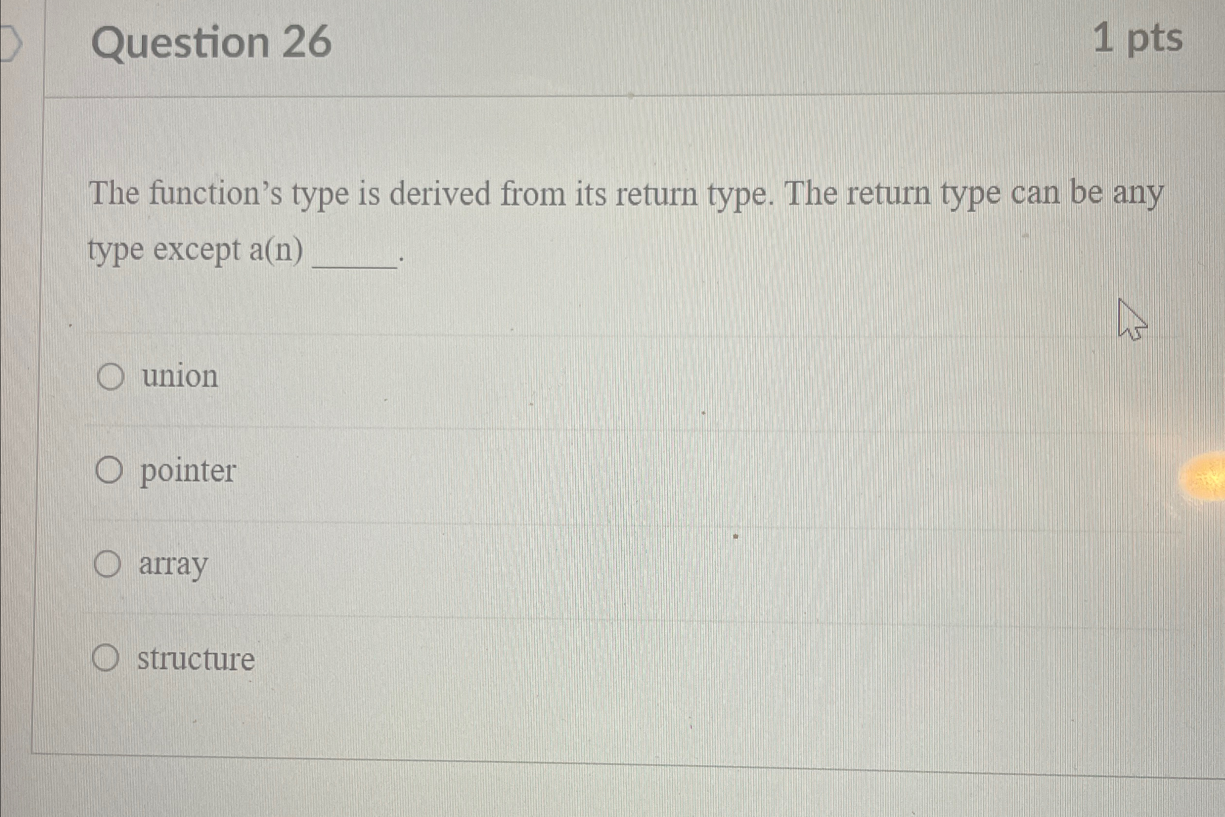 Question 2 6 1 p t s The function's type is