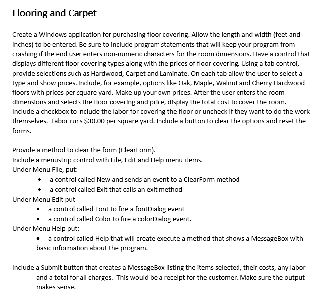Flooring and Carpet Create a Windows application
