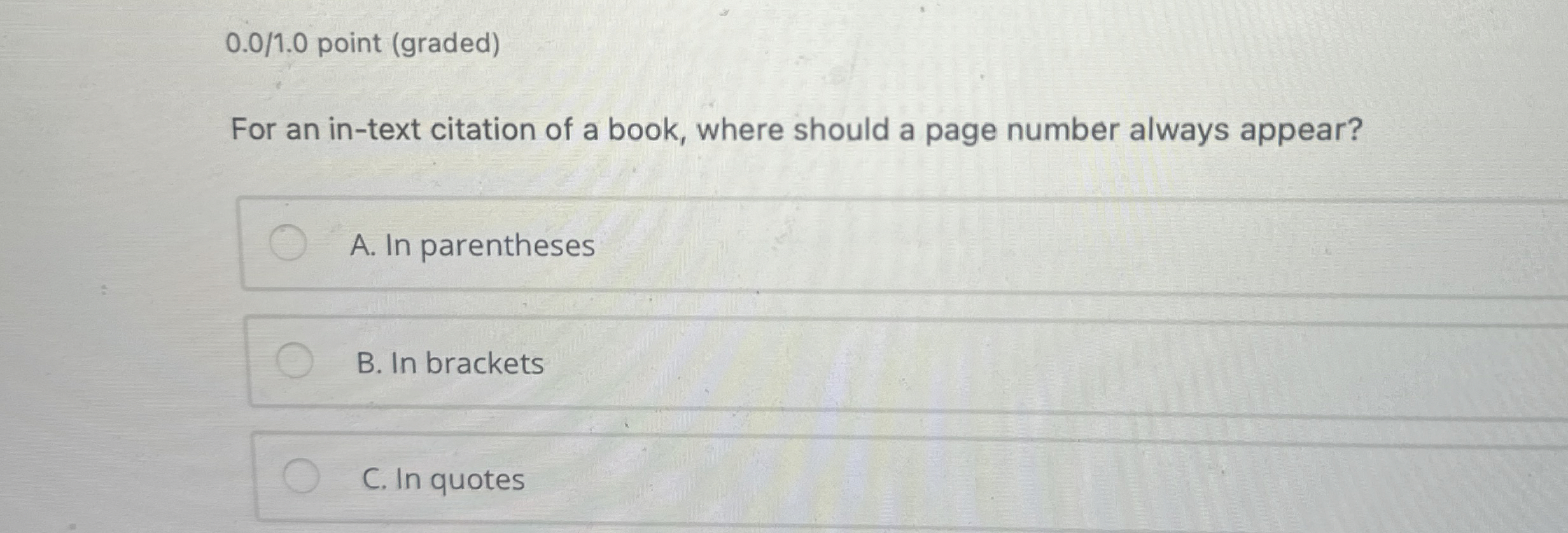 For an in - text citation of a book, where should