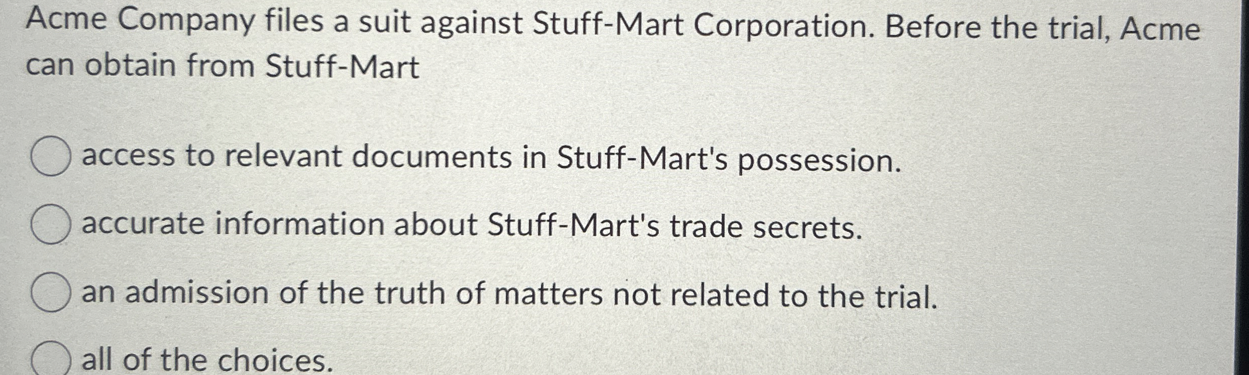 Acme Company files a suit against Stuff - Mart
