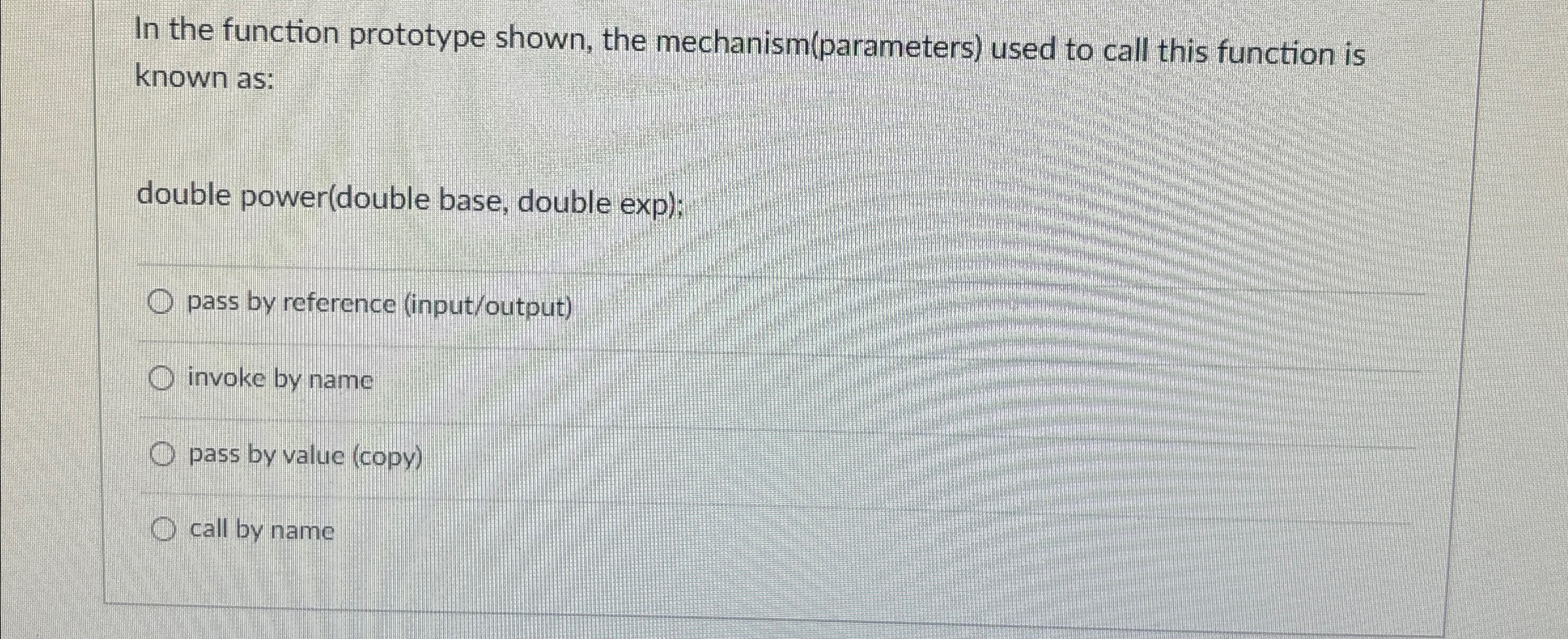 In the function prototype shown, the mechanism (
