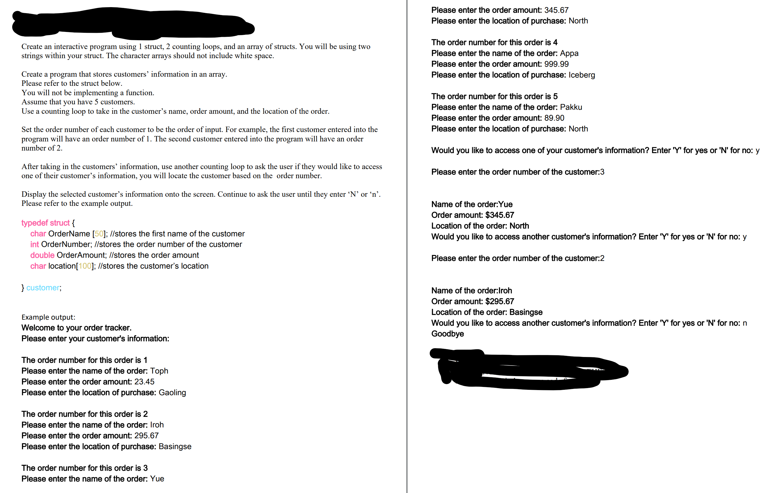 Need help Writing this Program in C: Create an