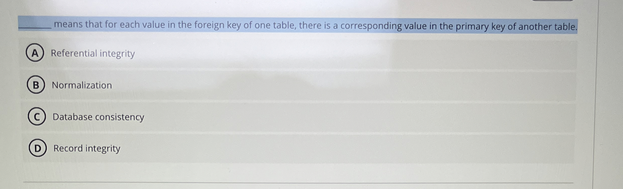 q , means that for each value in the foreign key