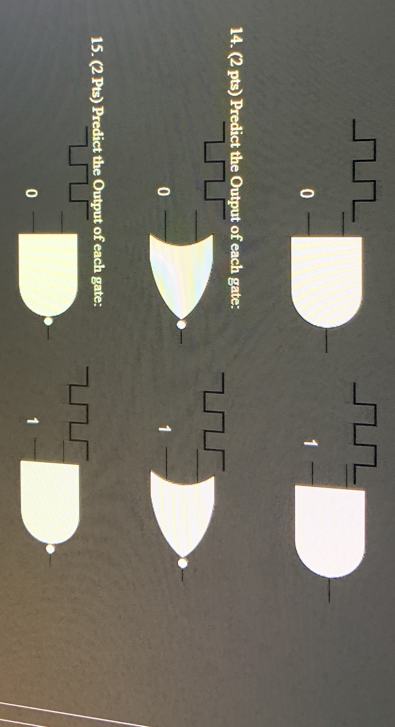 ( 2 pts ) Predict the Output of each gate: ( 2