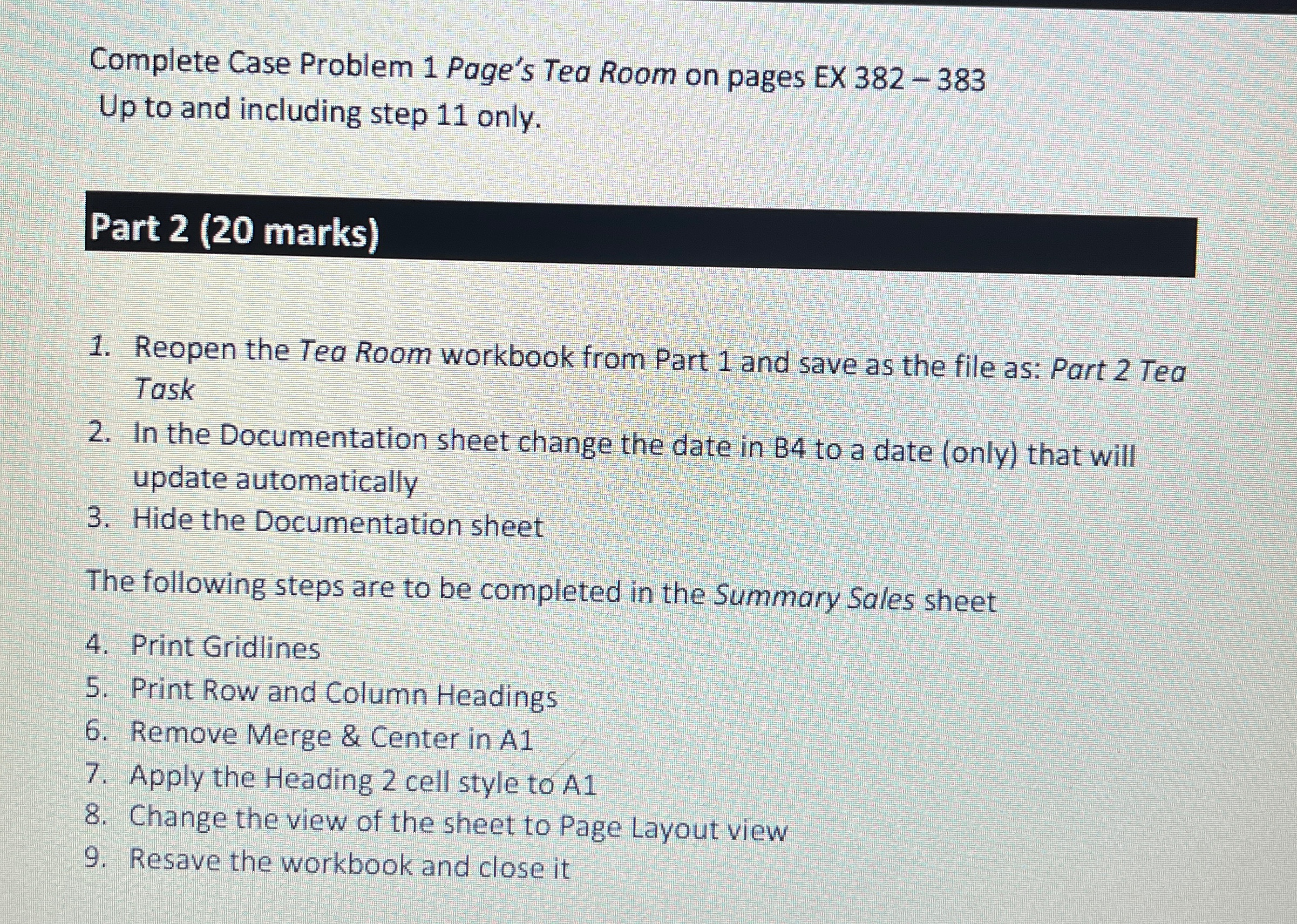 Complete Case Problem 1 Page's Tea Room on pages