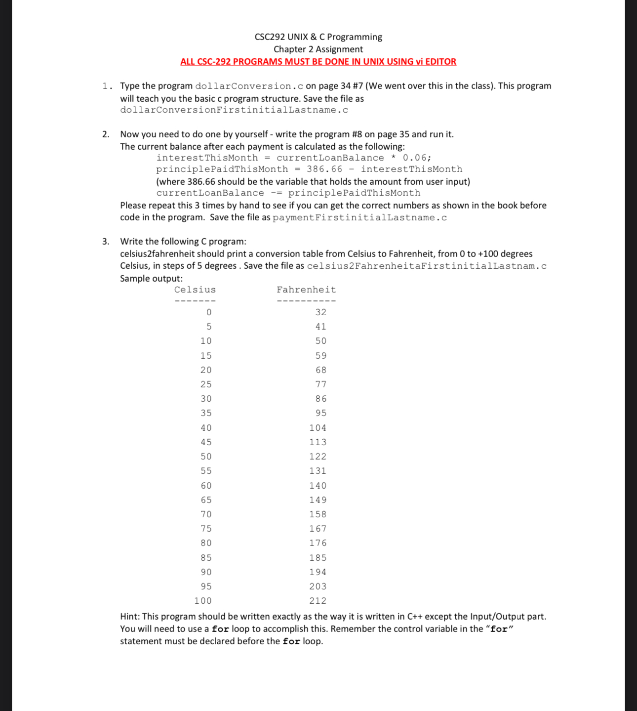 CSC 2 9 2 UNIX & C Programming Chapter 2