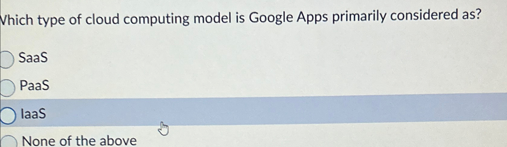 Which type of cloud computing model is Google