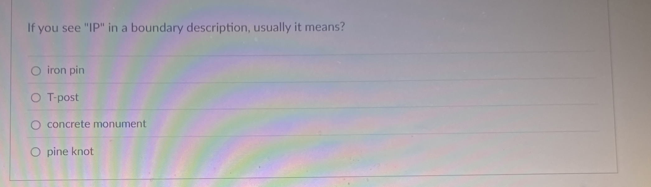 If you see " IP " in a boundary description,