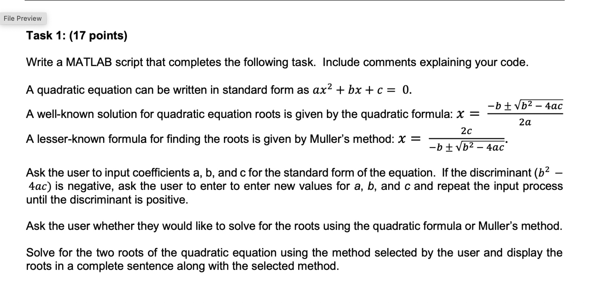 Task 1 : ( 1 7 points ) Write a MATLAB script
