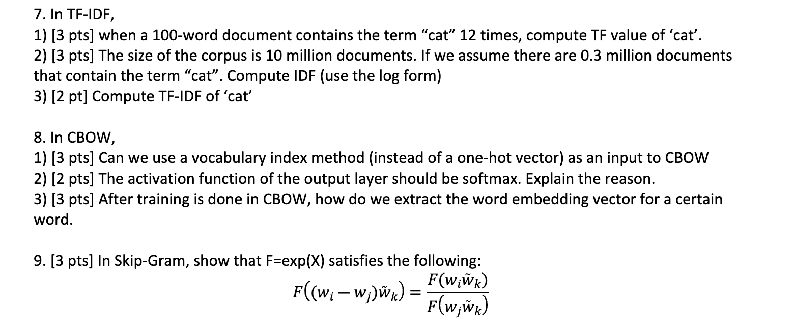 In TF - IDF, [ 3 pts ] when a 1 0 0 - word