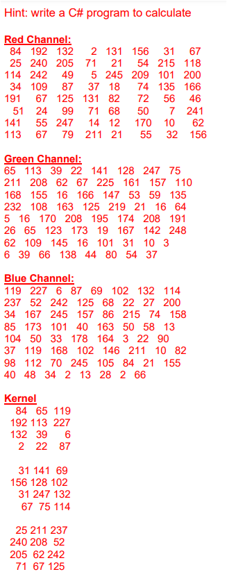 The matrixes below represent the pixel values of