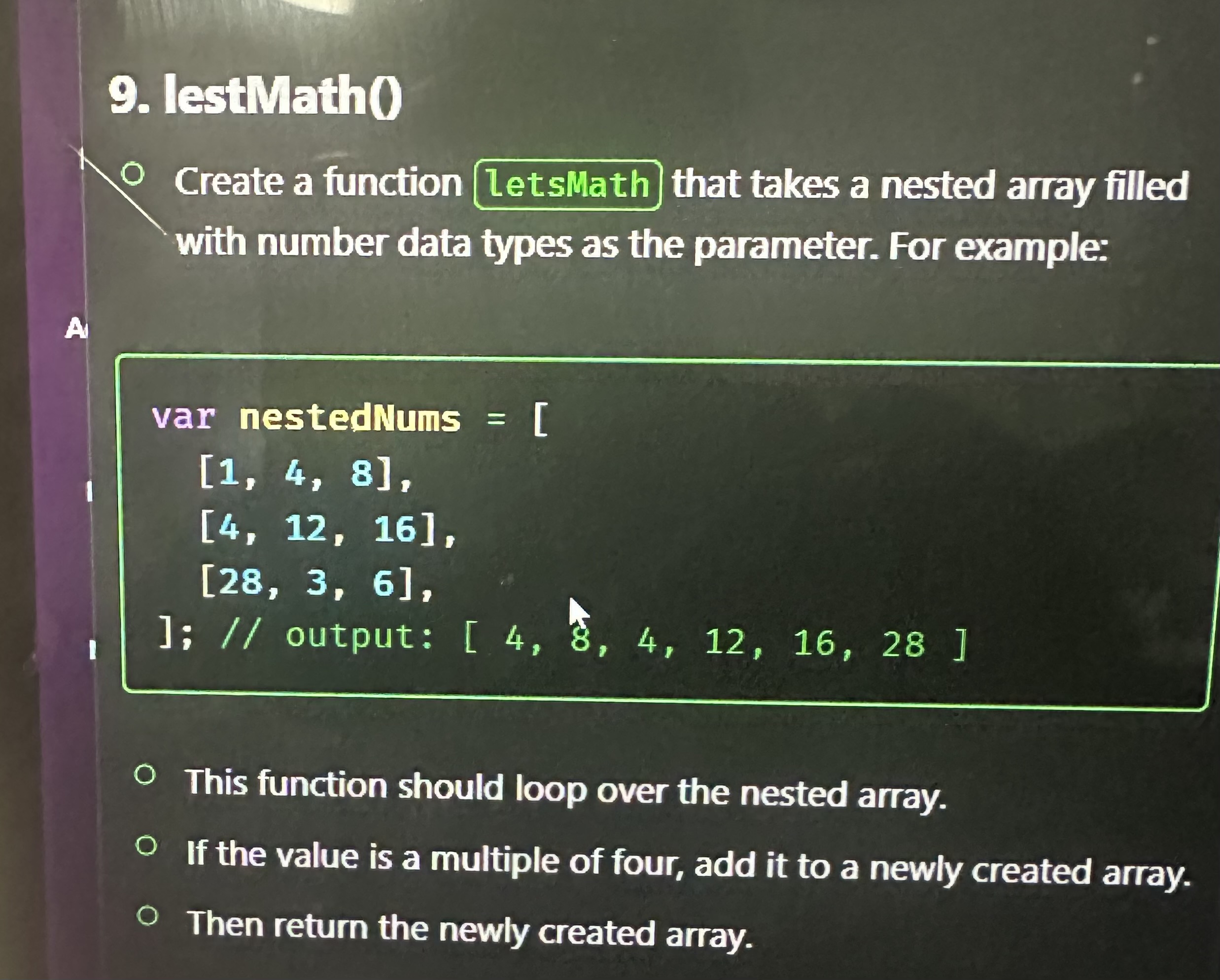 lestiMath 0 Create a function letsMath that takes