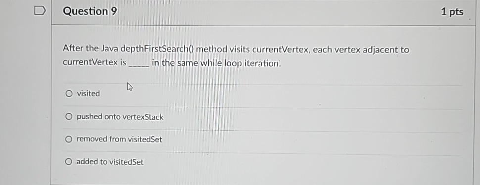 Question 9 1 p t s After the Java