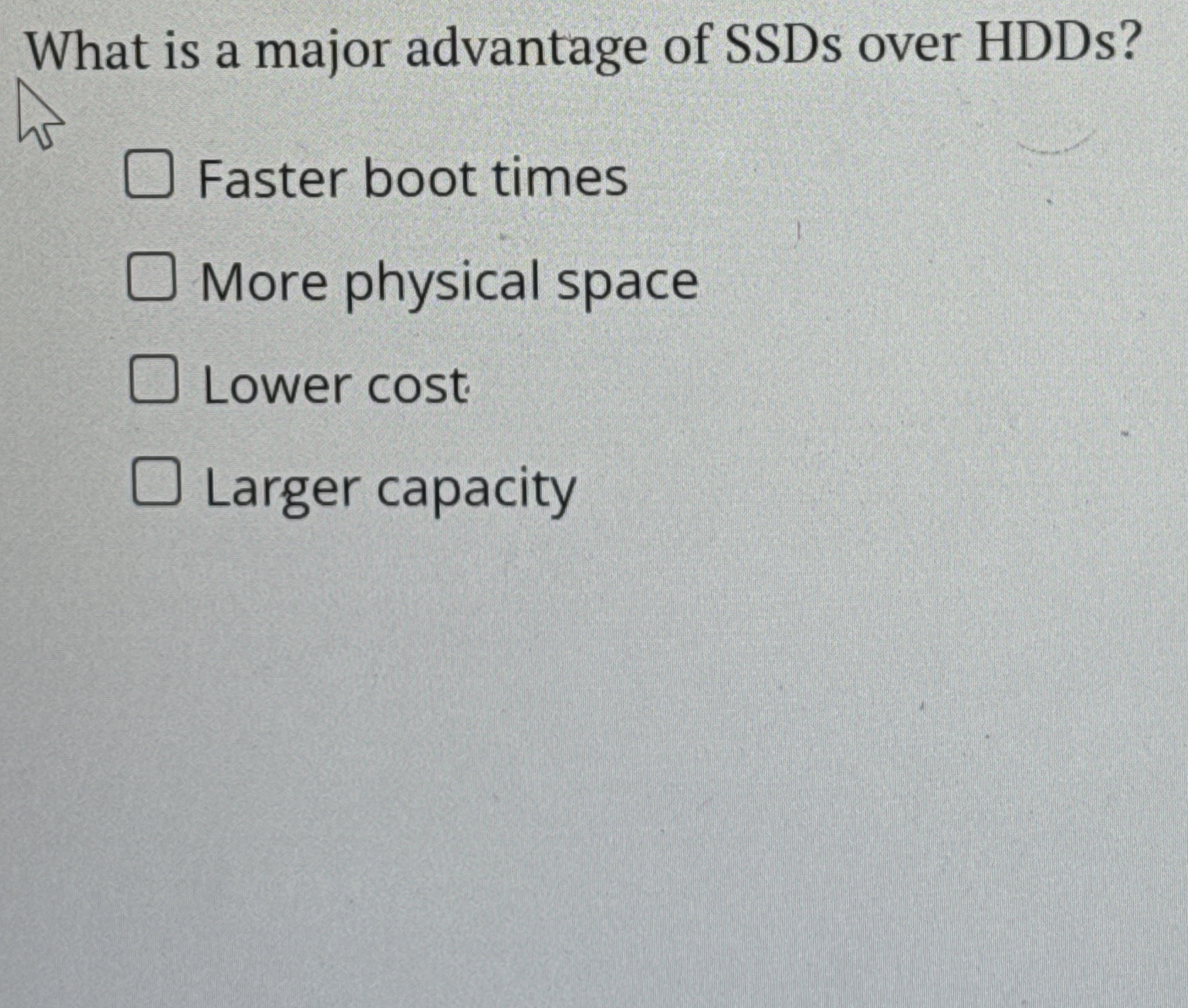 What is a major advantage of SSDs over HDDs ?