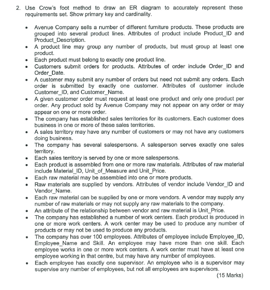 Use Crow's foot method to draw an ER diagram to