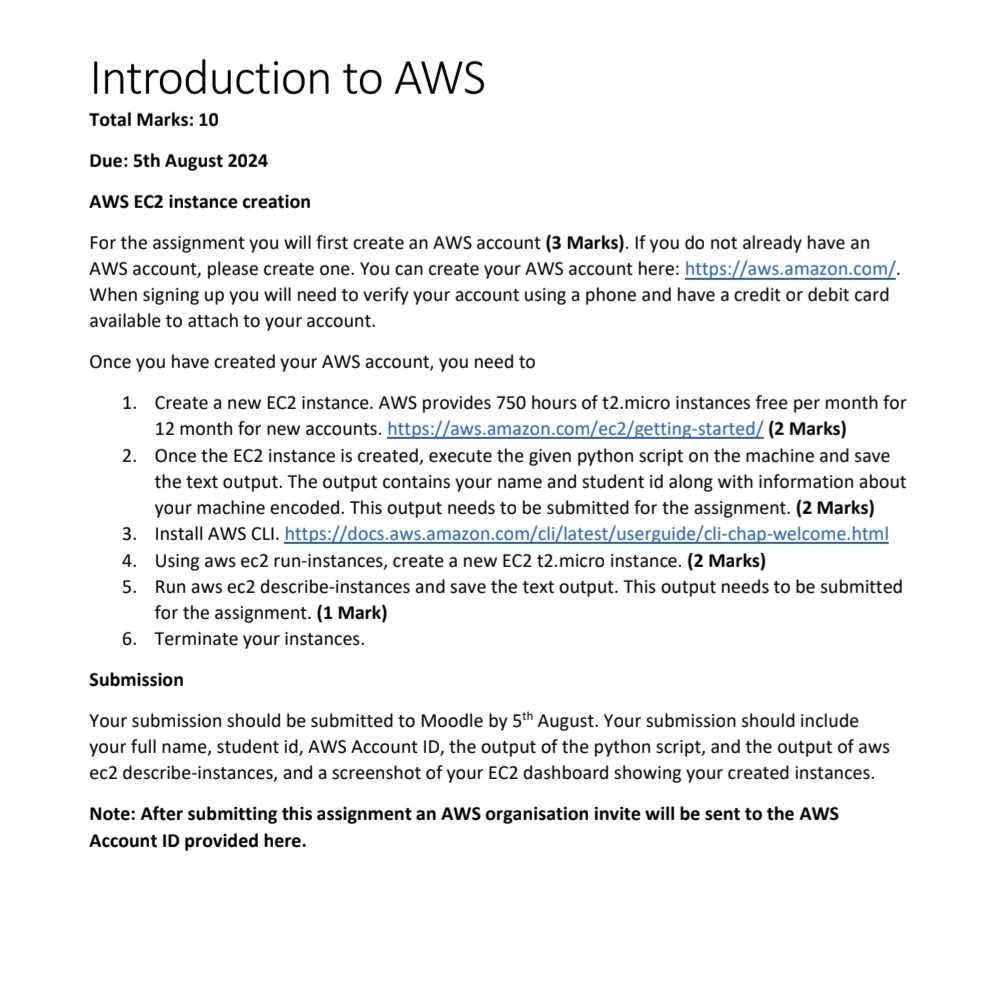 Introduction to AWS Total Marks: 1 0 Due: 5 th