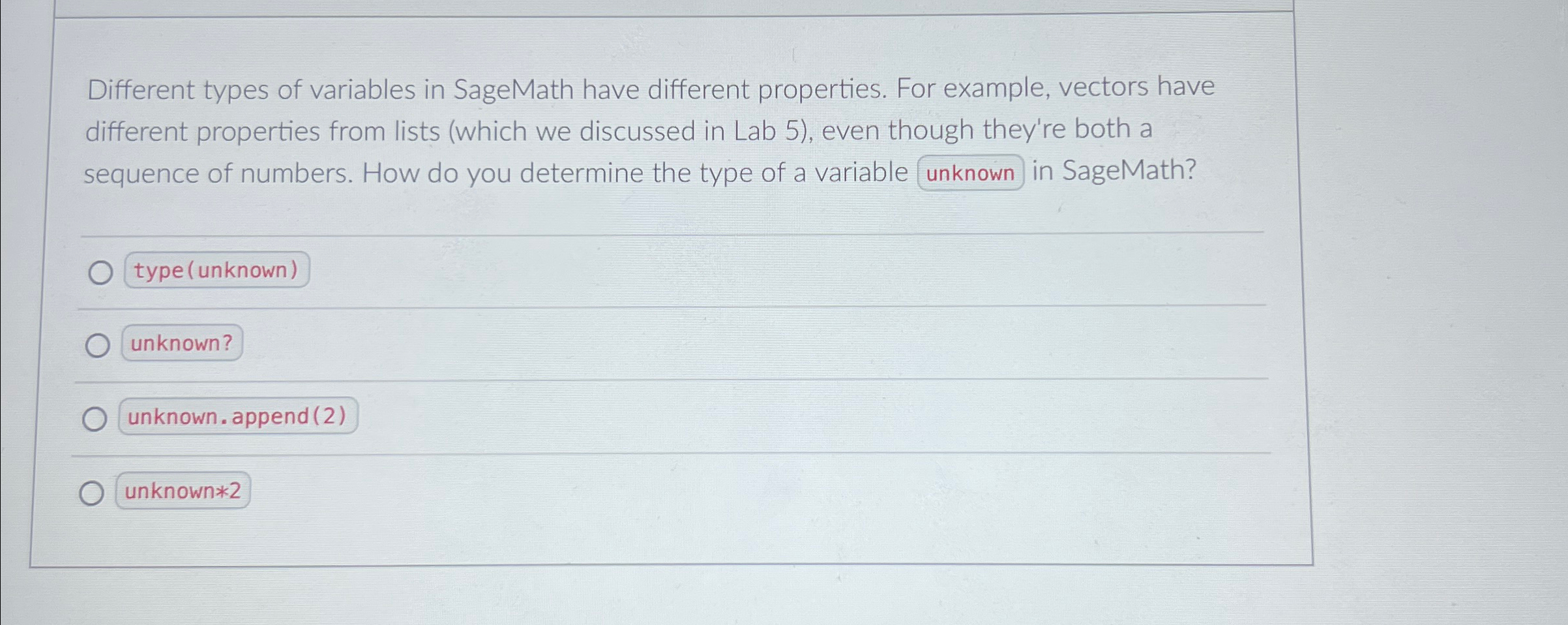 Different types of variables in SageMath have