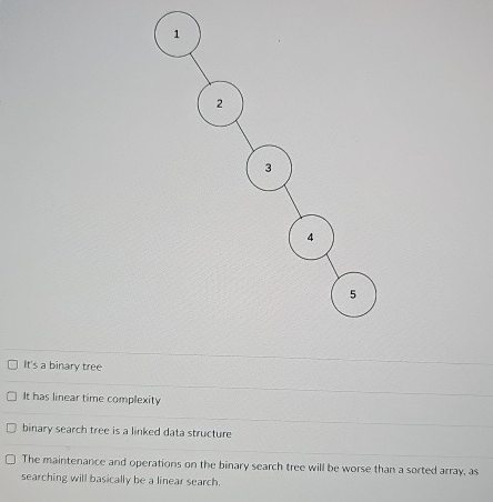 It's a binary tree It has linear time complexity