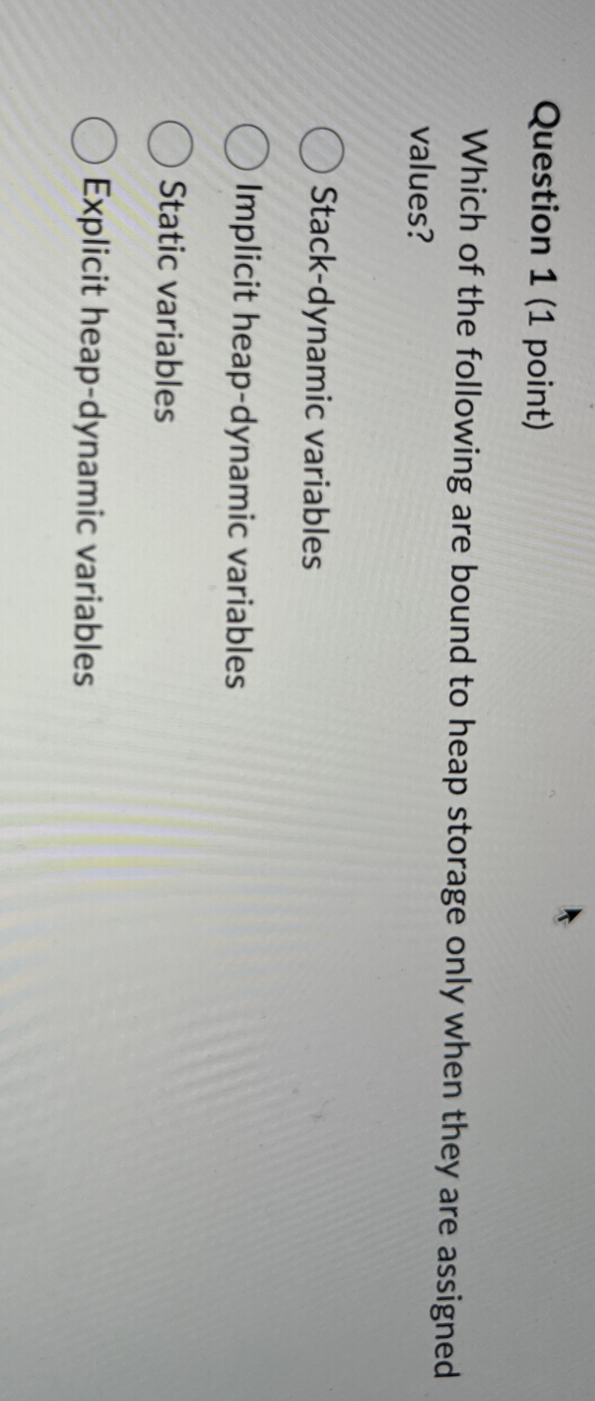 Question 1 ( 1 point ) Which of the following are