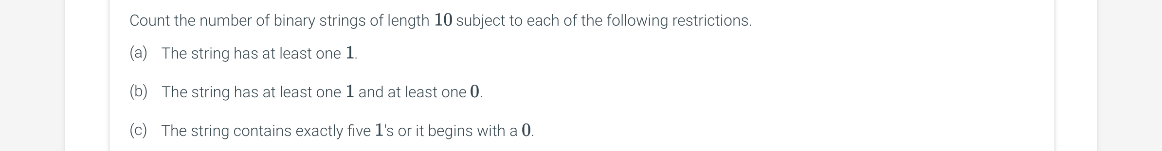 Count the number of binary strings of length 1 0