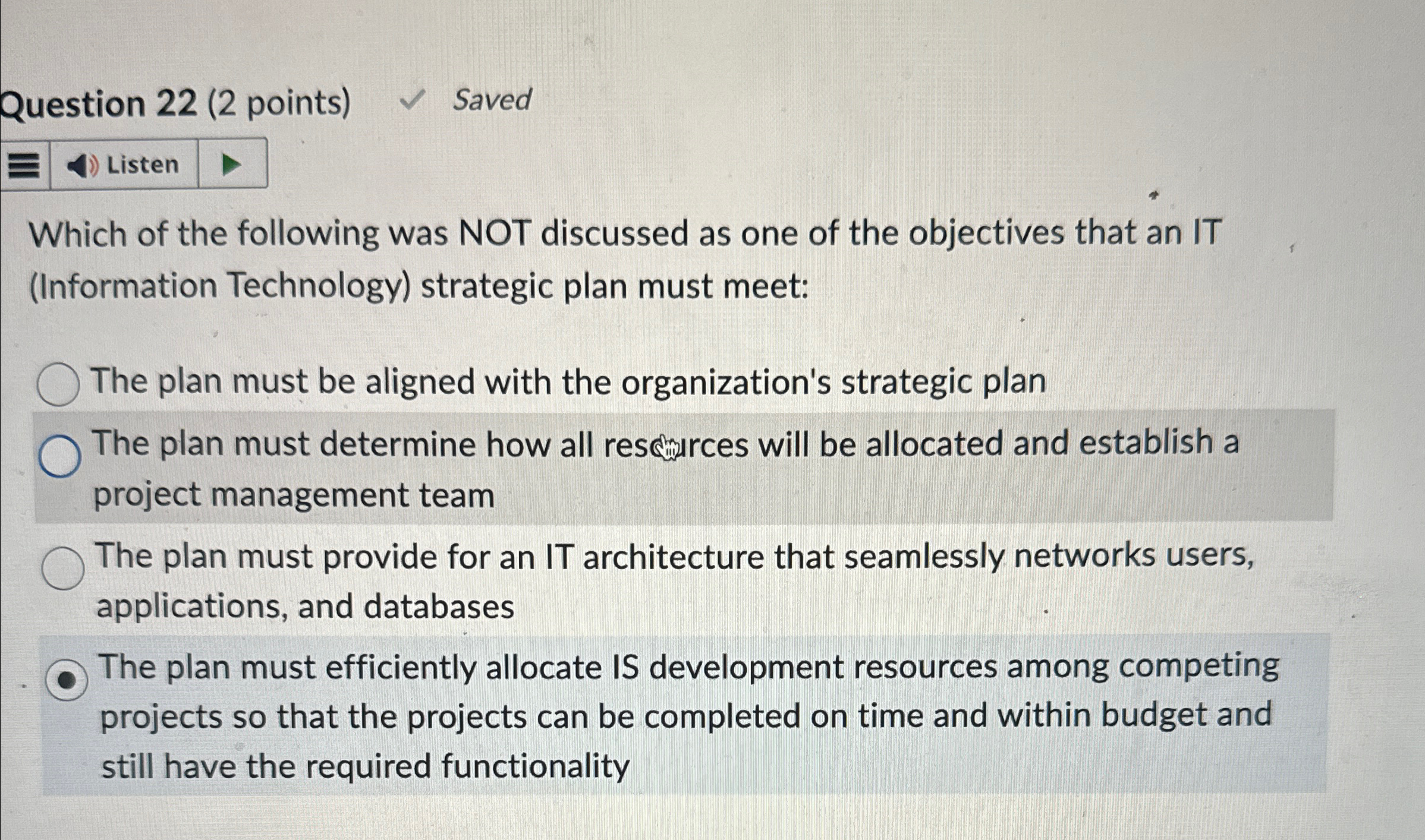 Question 2 2 ( 2 points ) Saved Which of the