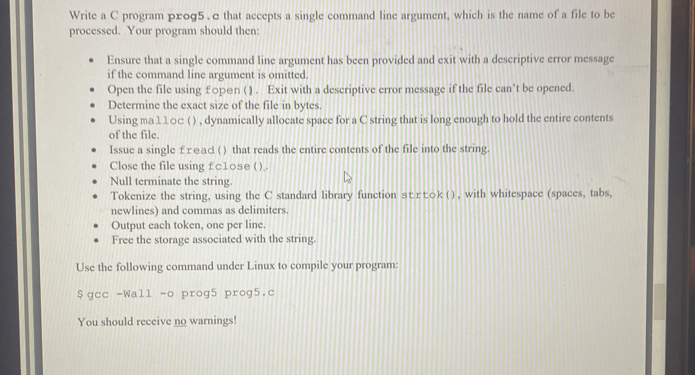 Write a C program prog 5 . o that accepts a