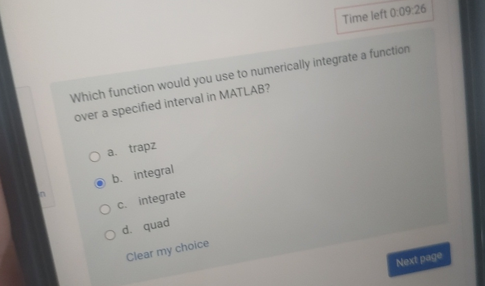 Time left 0 : 0 9 : 2 6 Which function would you
