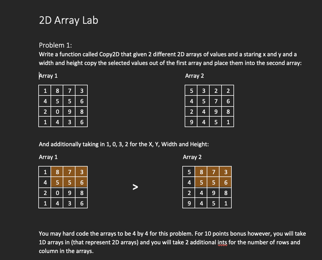 the question is in the photo provided 2 D Array